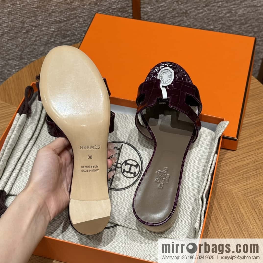 Hermès 185 Oasis High Heel Sandals alligator/Crocodile 🐊 N5/Cassis/Gallon Purple