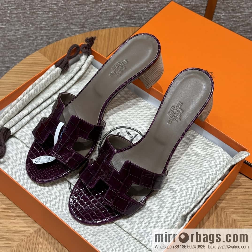 Hermès 185 Oasis High Heel Sandals alligator/Crocodile 🐊 N5/Cassis/Gallon Purple