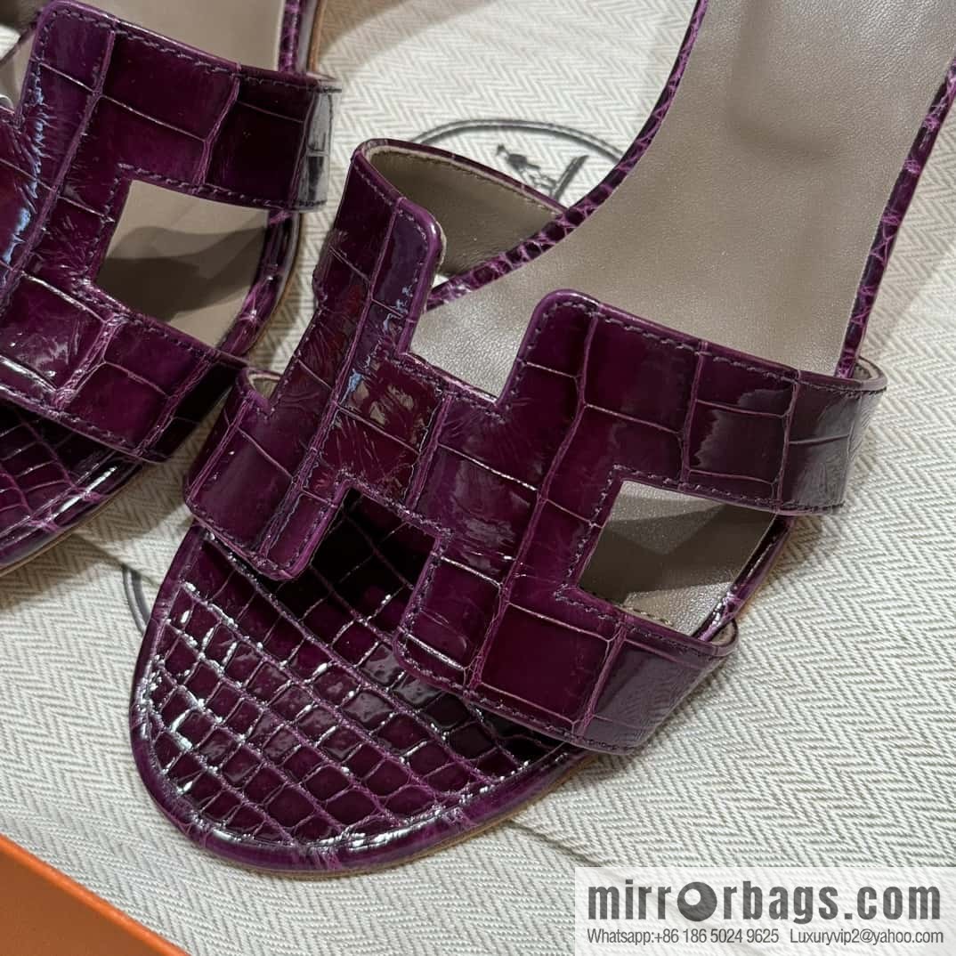 Hermès 185 Oasis High Heel Sandals alligator/Crocodile 🐊 N5/Cassis/Gallon Purple