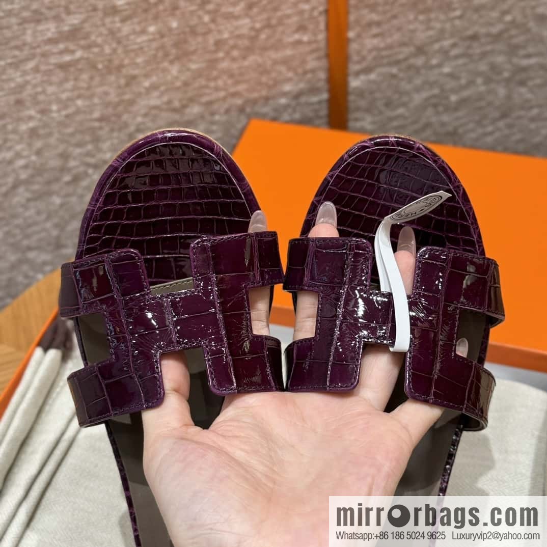 Hermès 185 Oasis High Heel Sandals alligator/Crocodile 🐊 N5/Cassis/Gallon Purple