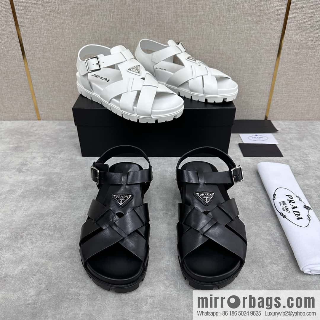 ๐๐P's new Prada * Prada-da, new men's leather cross-woven sandals