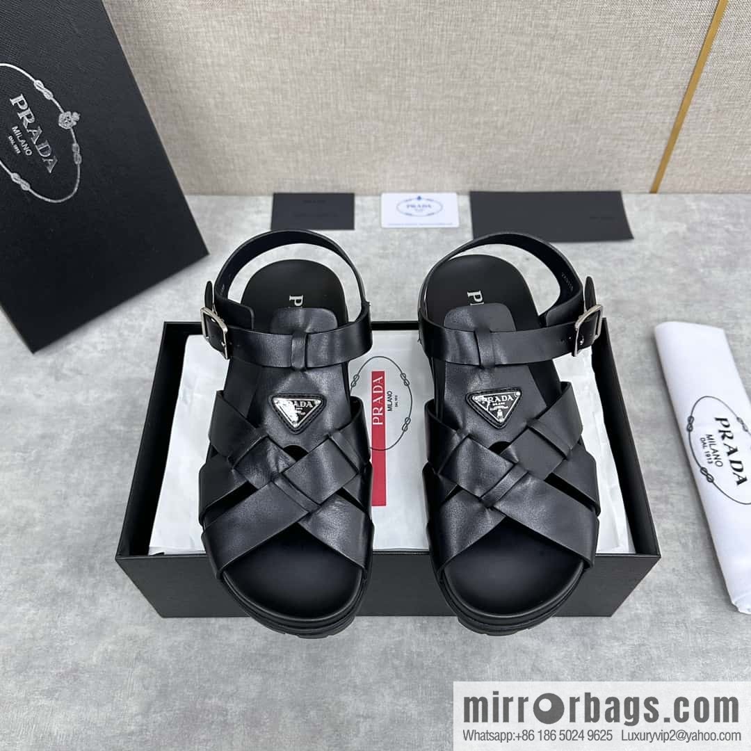 ๐๐P's new Prada * Prada-da, new men's leather cross-woven sandals
