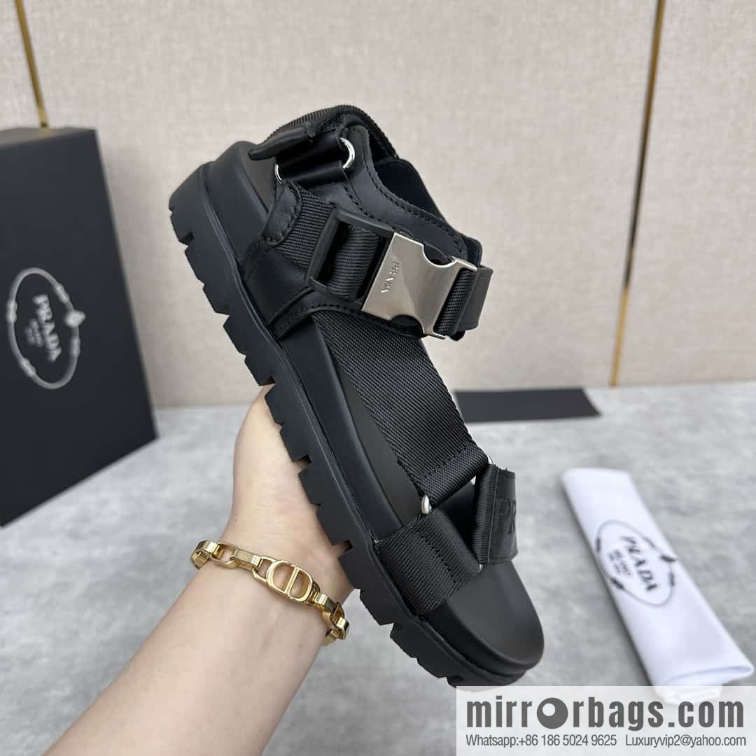 ๐๐P Replica Luxury Handbag New Prada * Prada, leather and nylon strappy sports sandals