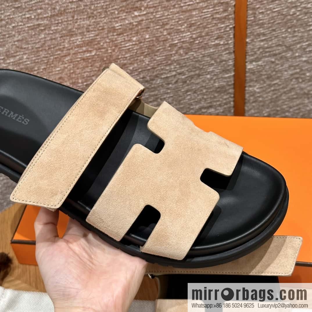 HERMES 225 CHYPRE SANDAL uncle shoes, suede/Chamois leather marble beige/Cream-coloured