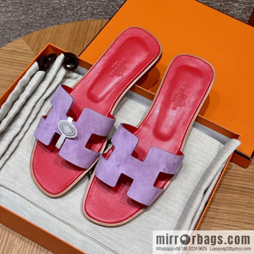 HERMES 181 Oran sandals, suede/Chamois leather purple/purple