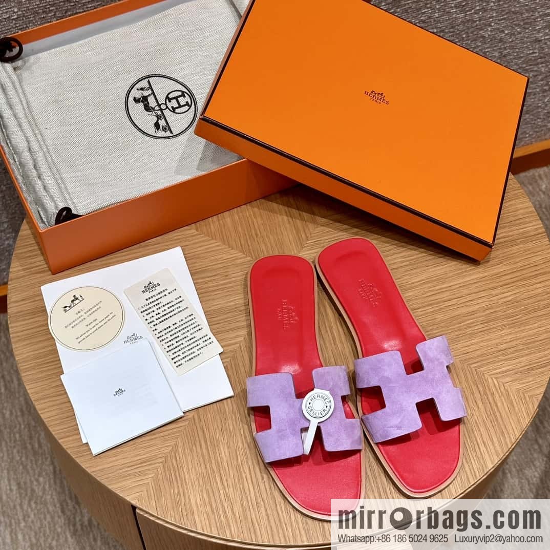 HERMES 181 Oran sandals, suede/Chamois leather purple/purple