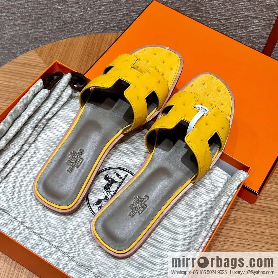 HERMES 181 Oran sandals, ostrich π¦/Ostrich amber yellow/9D/Jauen ambre