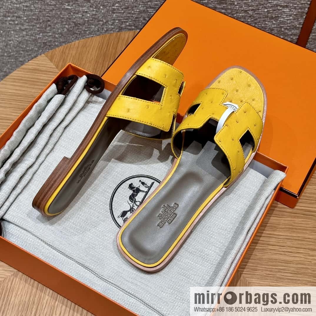 HERMES 181 Oran sandals, ostrich π¦/Ostrich amber yellow/9D/Jauen ambre