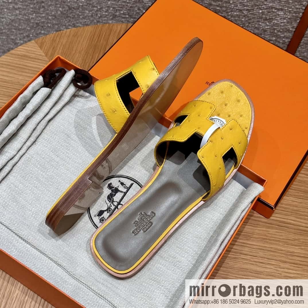 HERMES 181 Oran sandals, ostrich π¦/Ostrich amber yellow/9D/Jauen ambre