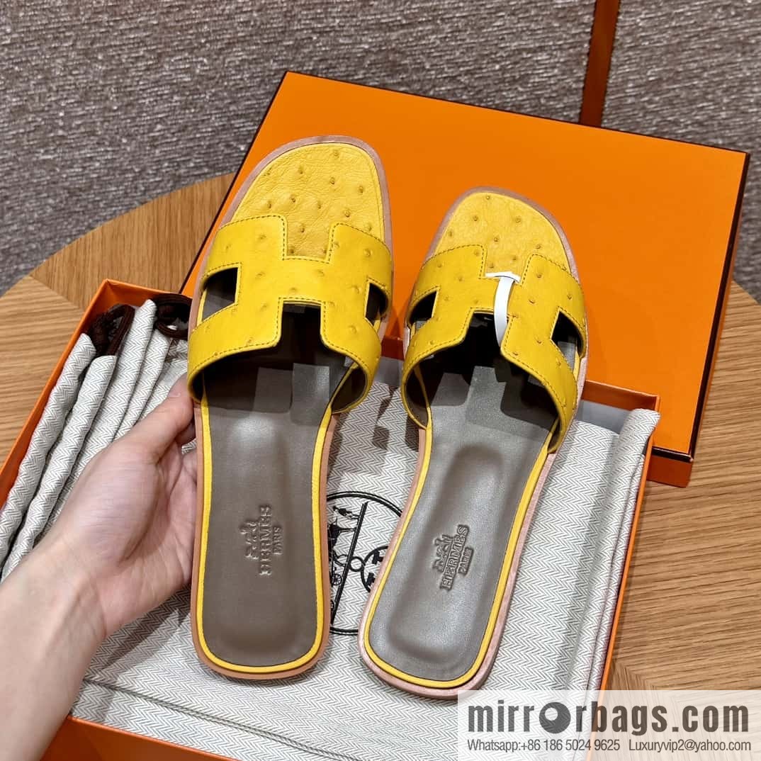 HERMES 181 Oran sandals, ostrich π¦/Ostrich amber yellow/9D/Jauen ambre