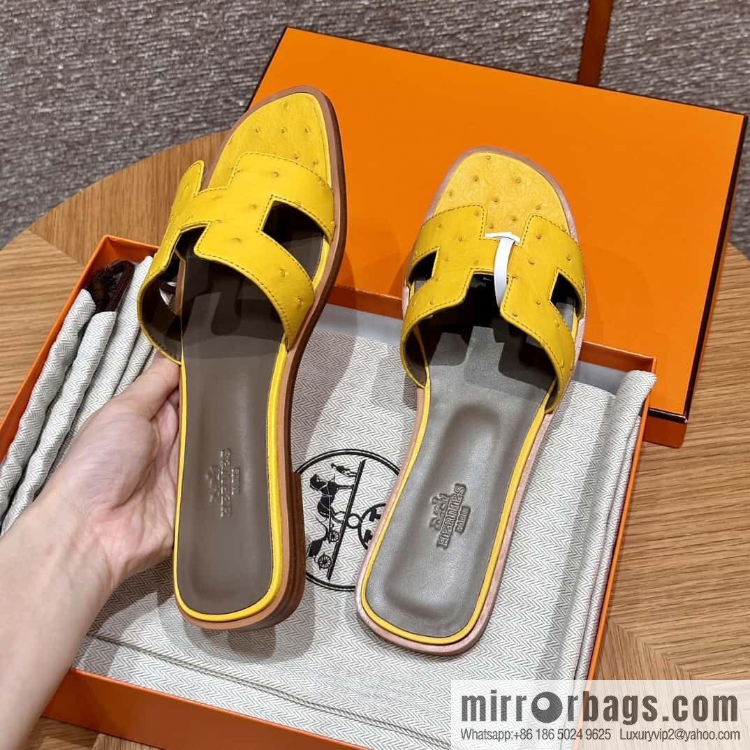 HERMES 181 Oran sandals, ostrich π¦/Ostrich amber yellow/9D/Jauen ambre