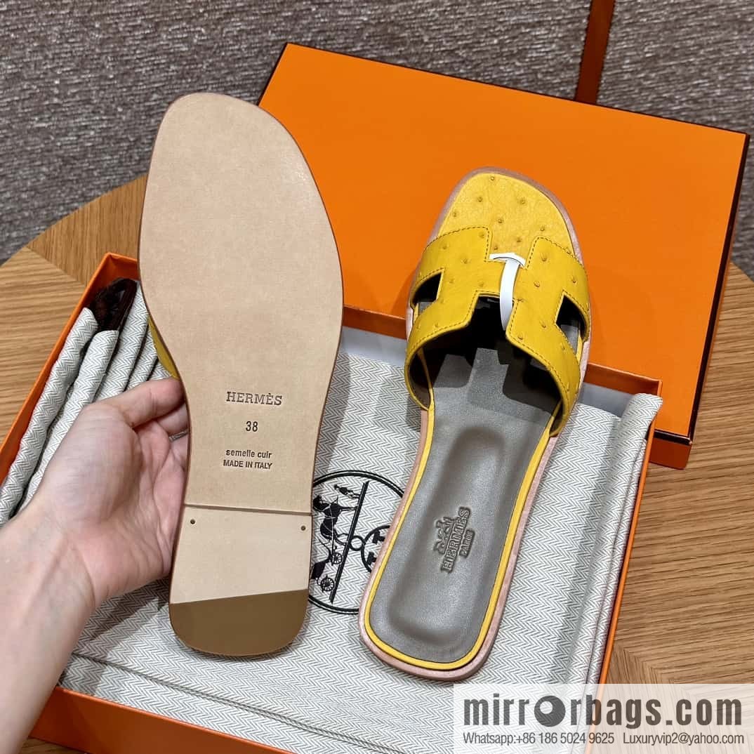 HERMES 181 Oran sandals, ostrich π¦/Ostrich amber yellow/9D/Jauen ambre