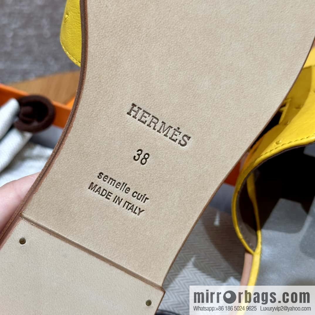 HERMES 181 Oran sandals, ostrich π¦/Ostrich amber yellow/9D/Jauen ambre