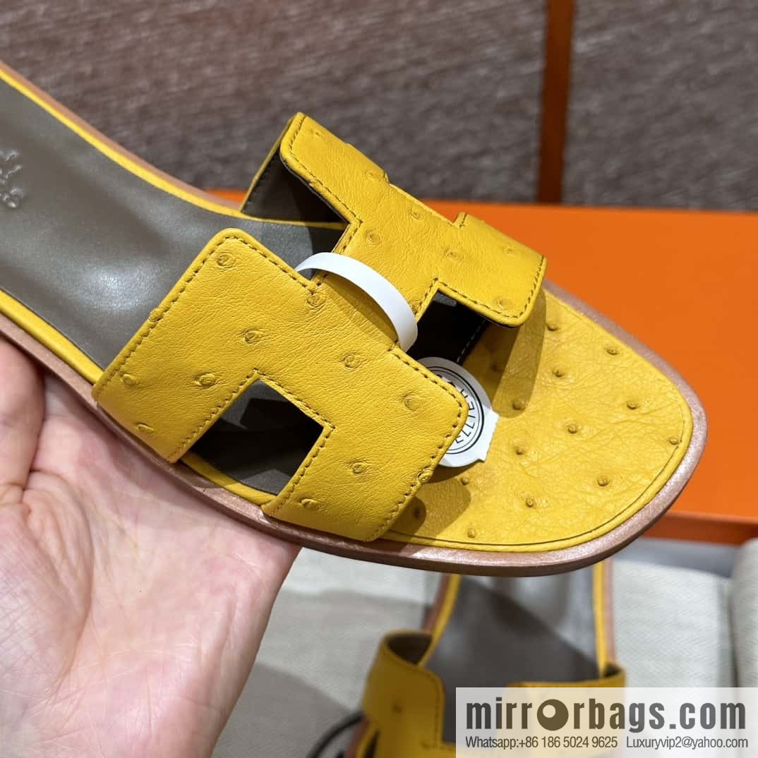 HERMES 181 Oran sandals, ostrich π¦/Ostrich amber yellow/9D/Jauen ambre