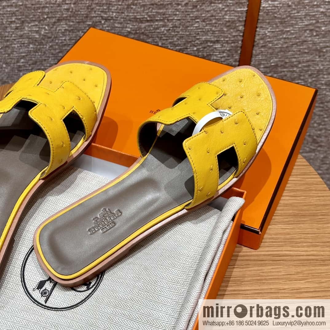 HERMES 181 Oran sandals, ostrich π¦/Ostrich amber yellow/9D/Jauen ambre