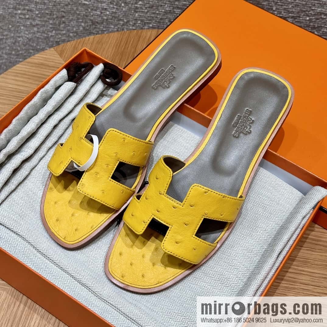 HERMES 181 Oran sandals, ostrich π¦/Ostrich amber yellow/9D/Jauen ambre