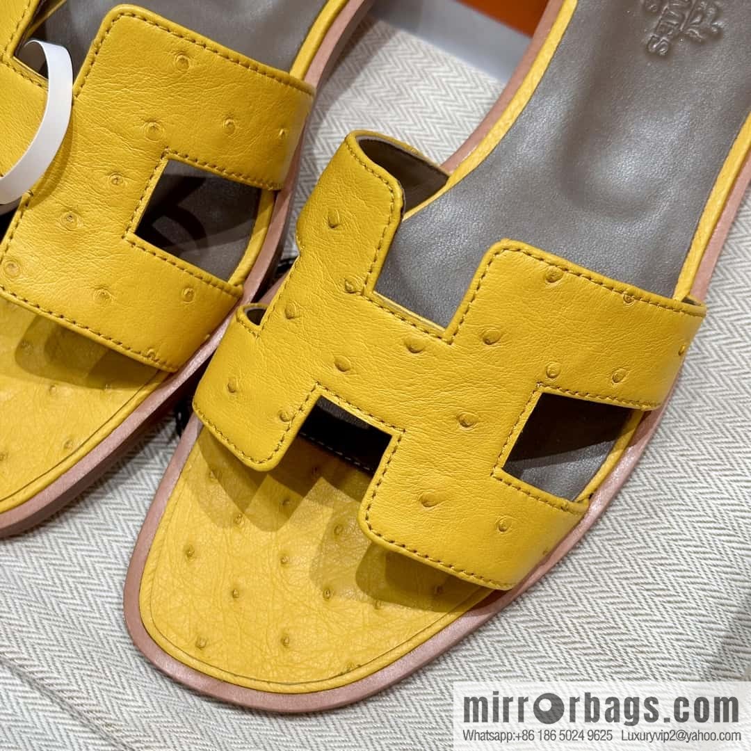HERMES 181 Oran sandals, ostrich π¦/Ostrich amber yellow/9D/Jauen ambre
