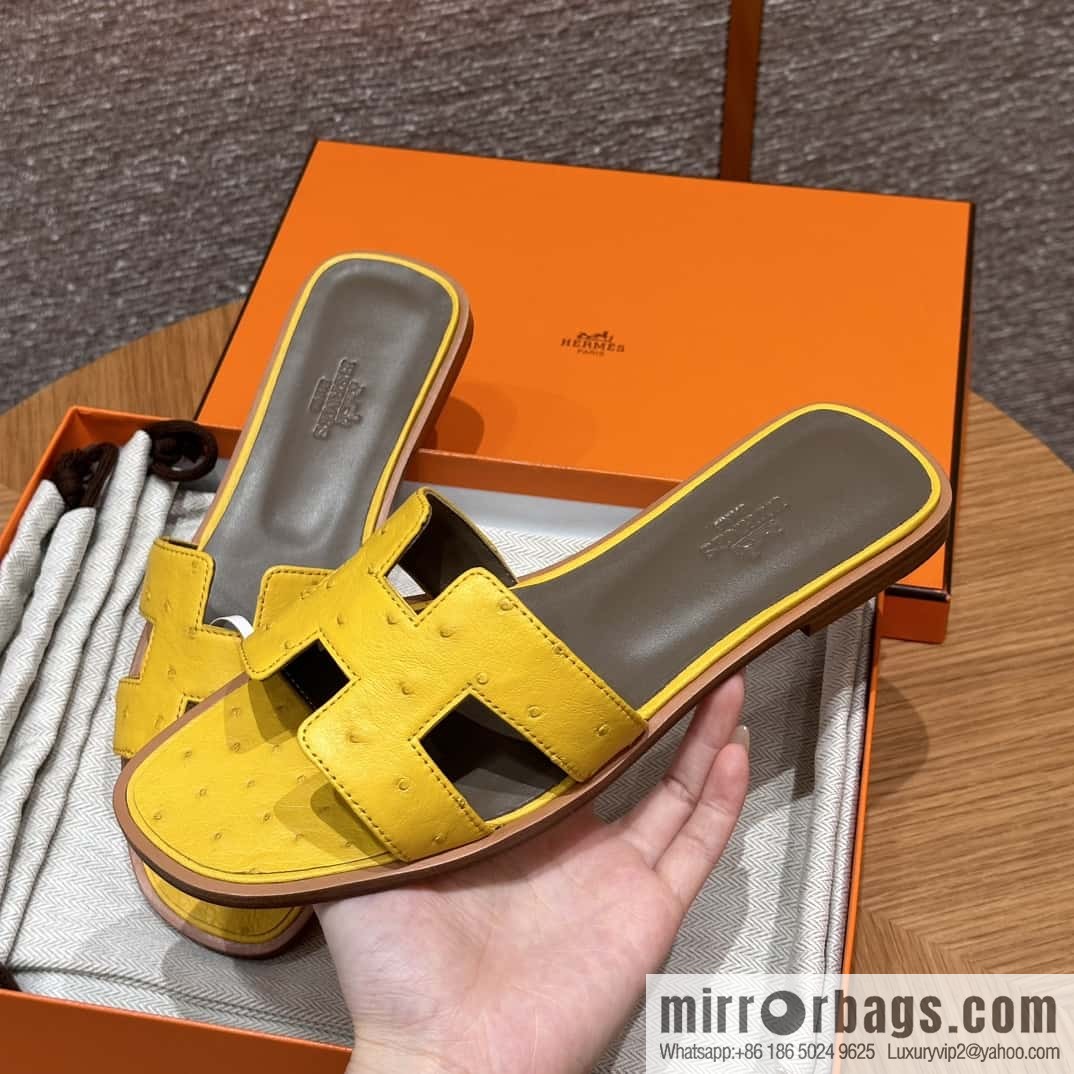 HERMES 181 Oran sandals, ostrich π¦/Ostrich amber yellow/9D/Jauen ambre