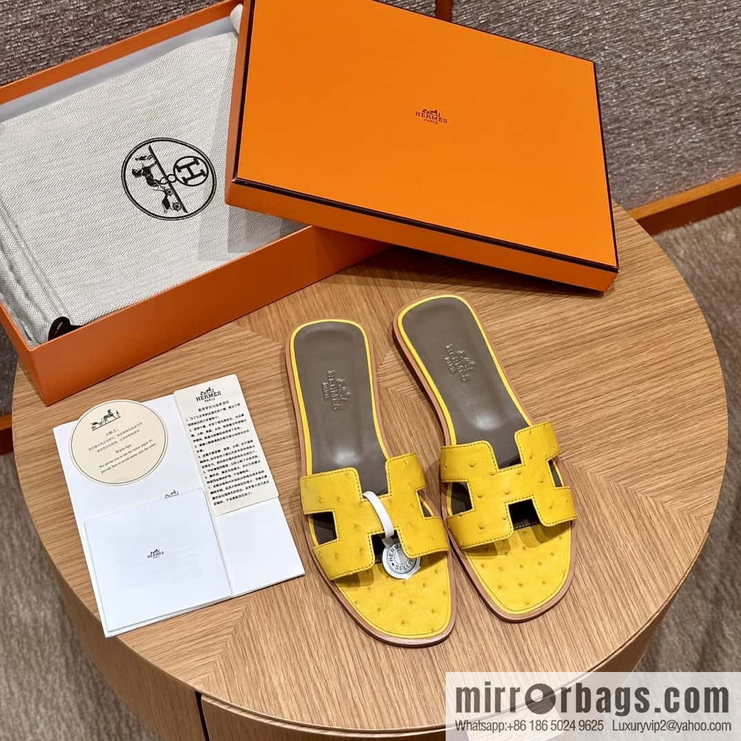 HERMES 181 Oran sandals, ostrich π¦/Ostrich amber yellow/9D/Jauen ambre