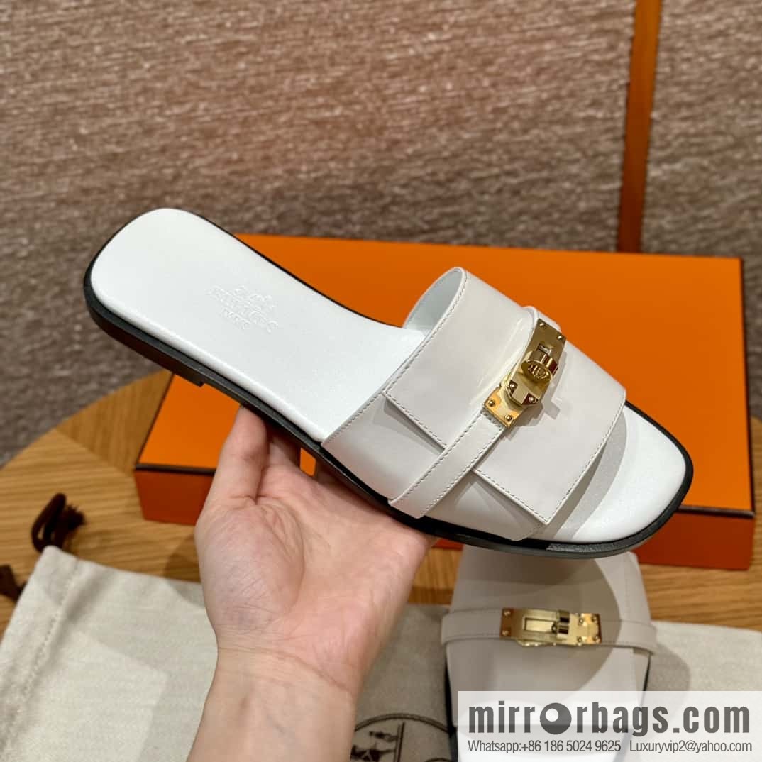 HERMES 183Kelly tow sandals Giulia calfskin /Calfskin white/01/Blanc