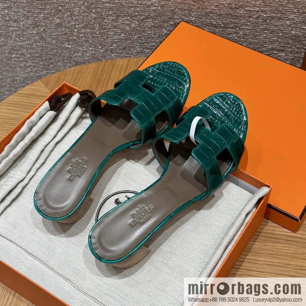 HERMES 185 Oasis high heel sandals alligator/crocodile π emerald green/6Q/Vert Emeraude