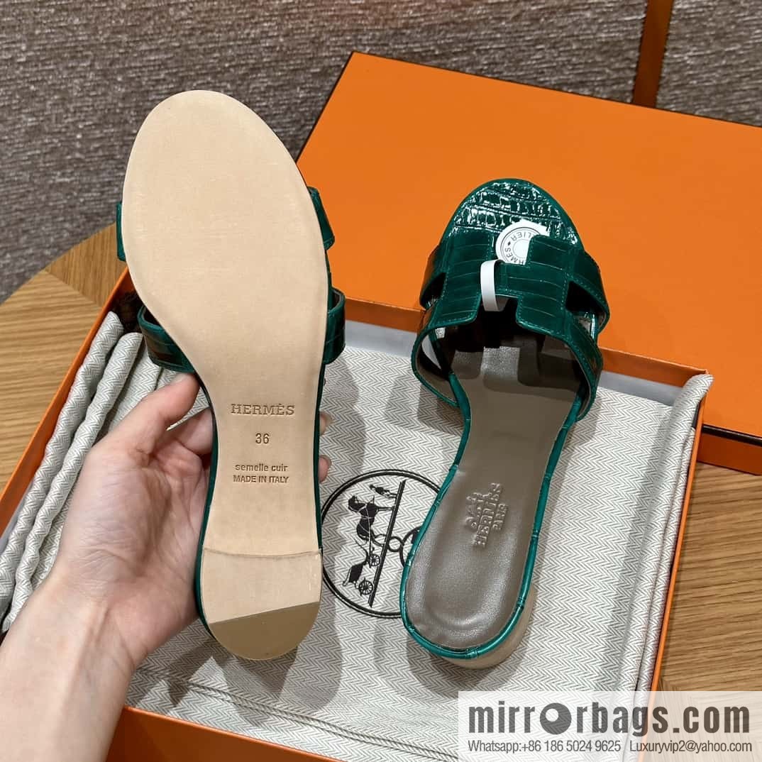 HERMES 185 Oasis high heel sandals alligator/crocodile π emerald green/6Q/Vert Emeraude