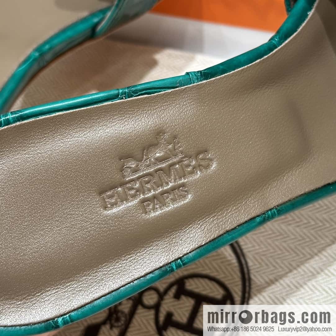 HERMES 185 Oasis high heel sandals alligator/crocodile π emerald green/6Q/Vert Emeraude