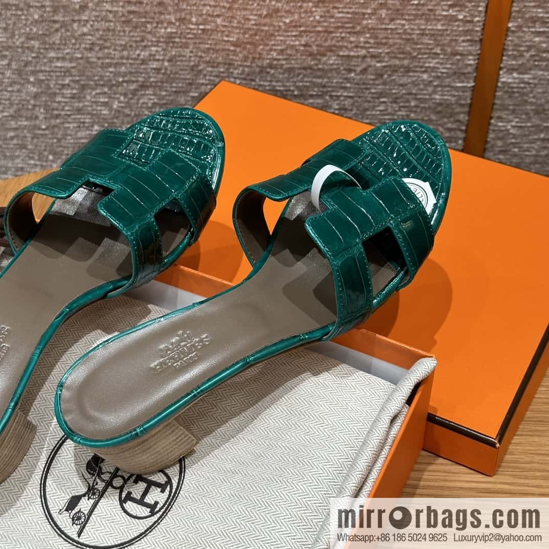 HERMES 185 Oasis high heel sandals alligator/crocodile π emerald green/6Q/Vert Emeraude