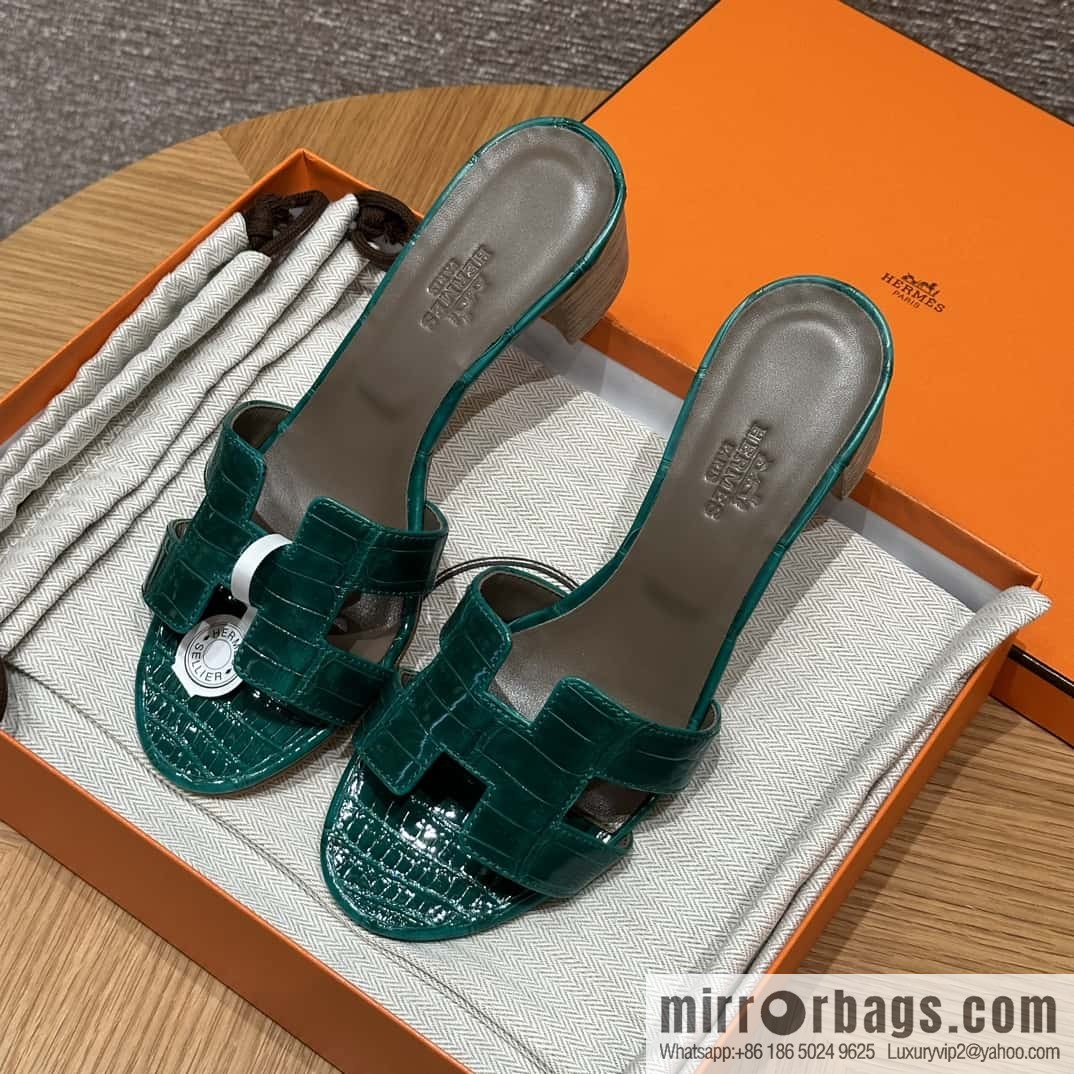 HERMES 185 Oasis high heel sandals alligator/crocodile π emerald green/6Q/Vert Emeraude