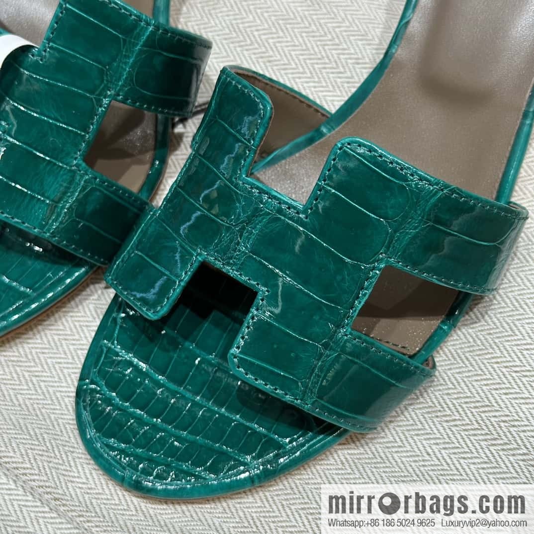 HERMES 185 Oasis high heel sandals alligator/crocodile π emerald green/6Q/Vert Emeraude