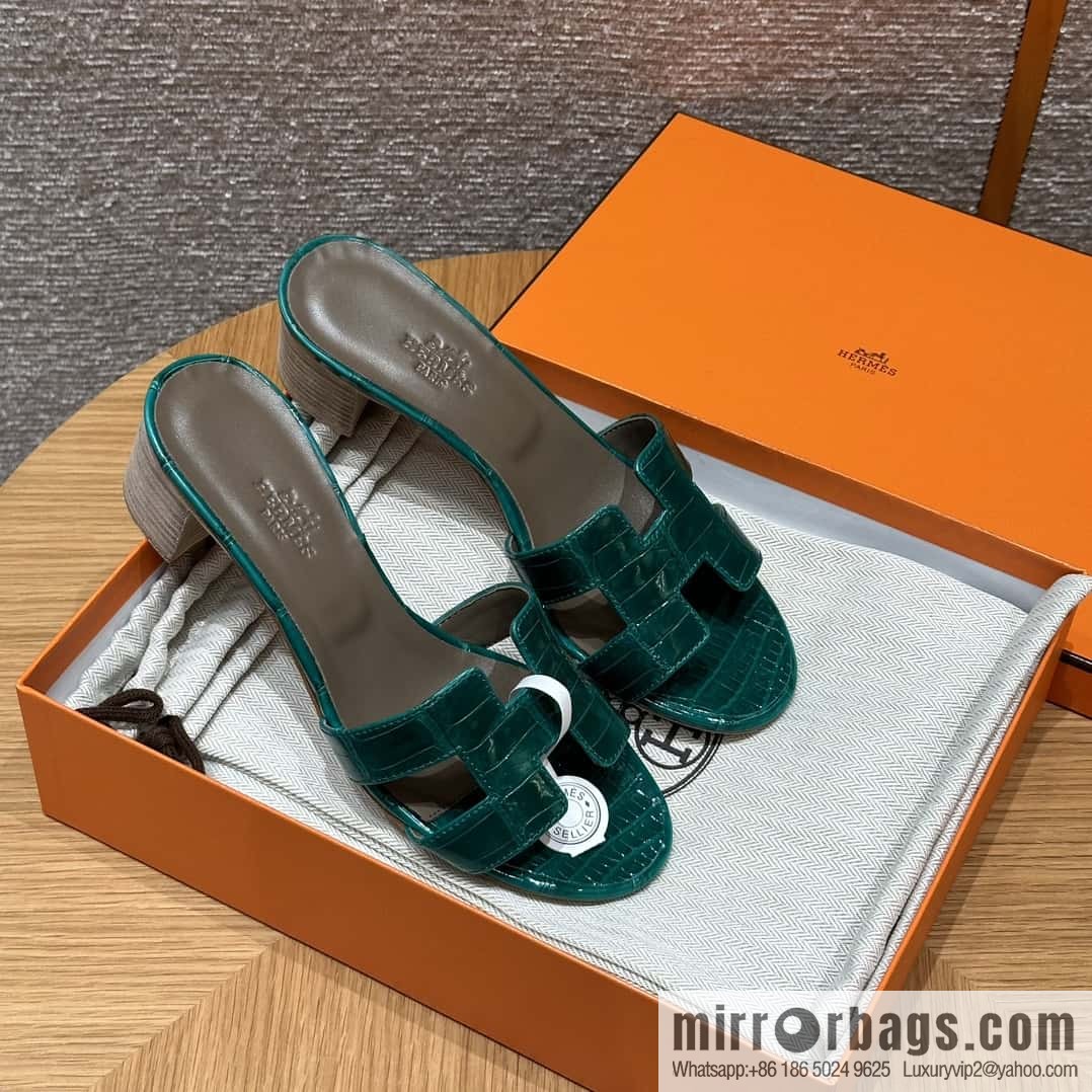 HERMES 185 Oasis high heel sandals alligator/crocodile π emerald green/6Q/Vert Emeraude