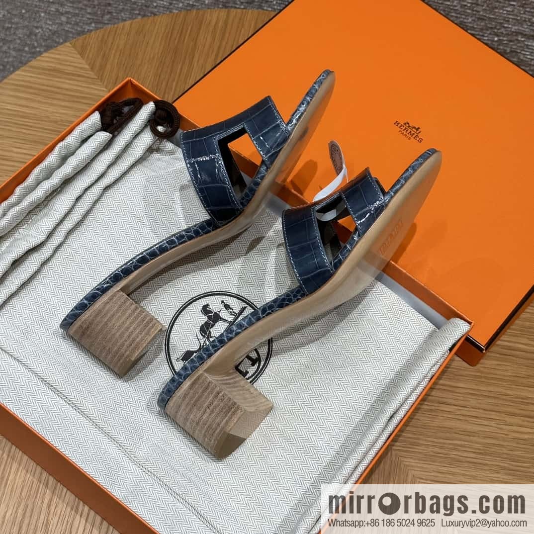 HERMES 185 Oasis High Heel Sandals alligator/Alligator π Storm Blue/Y7/Blue Orage