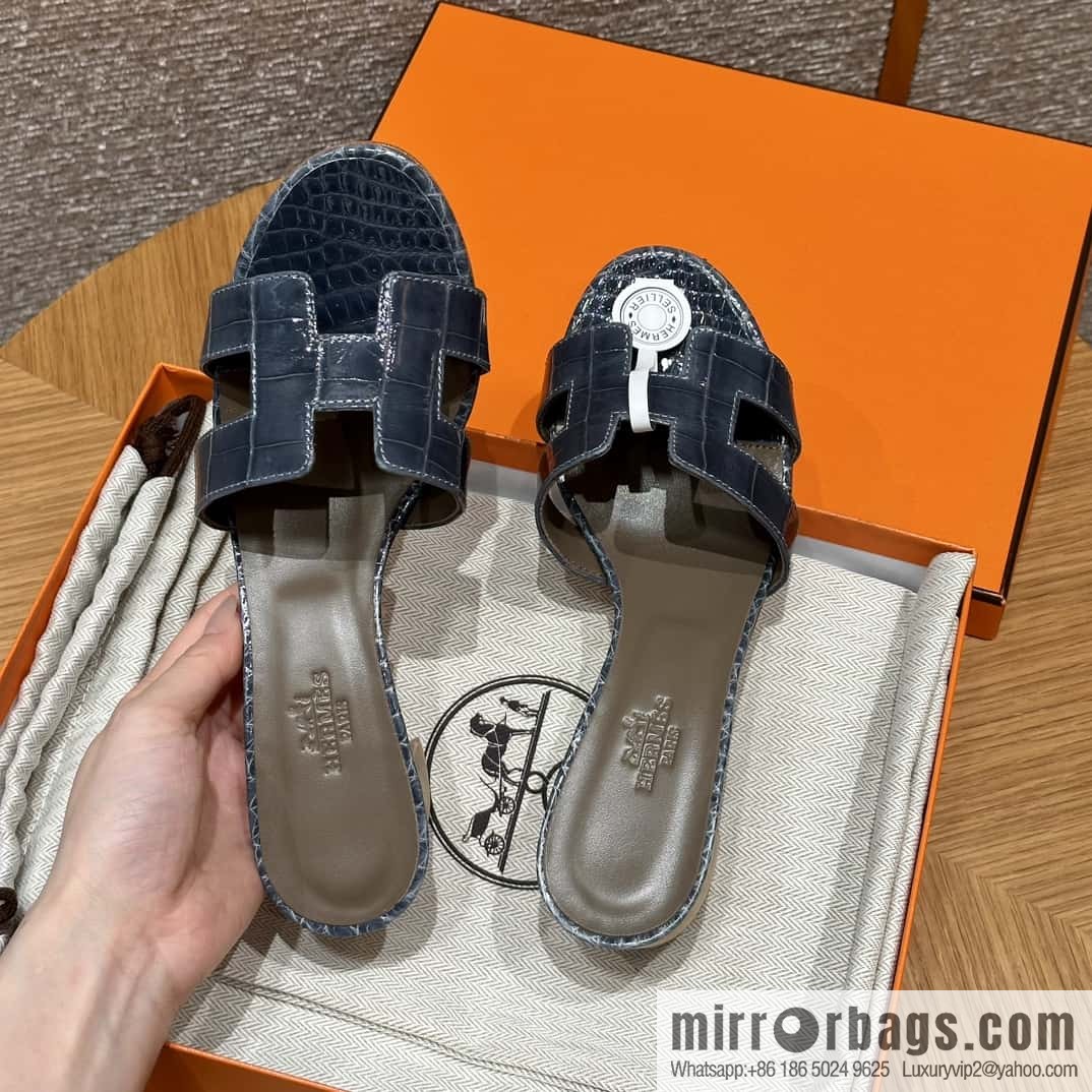 HERMES 185 Oasis High Heel Sandals alligator/Alligator π Storm Blue/Y7/Blue Orage
