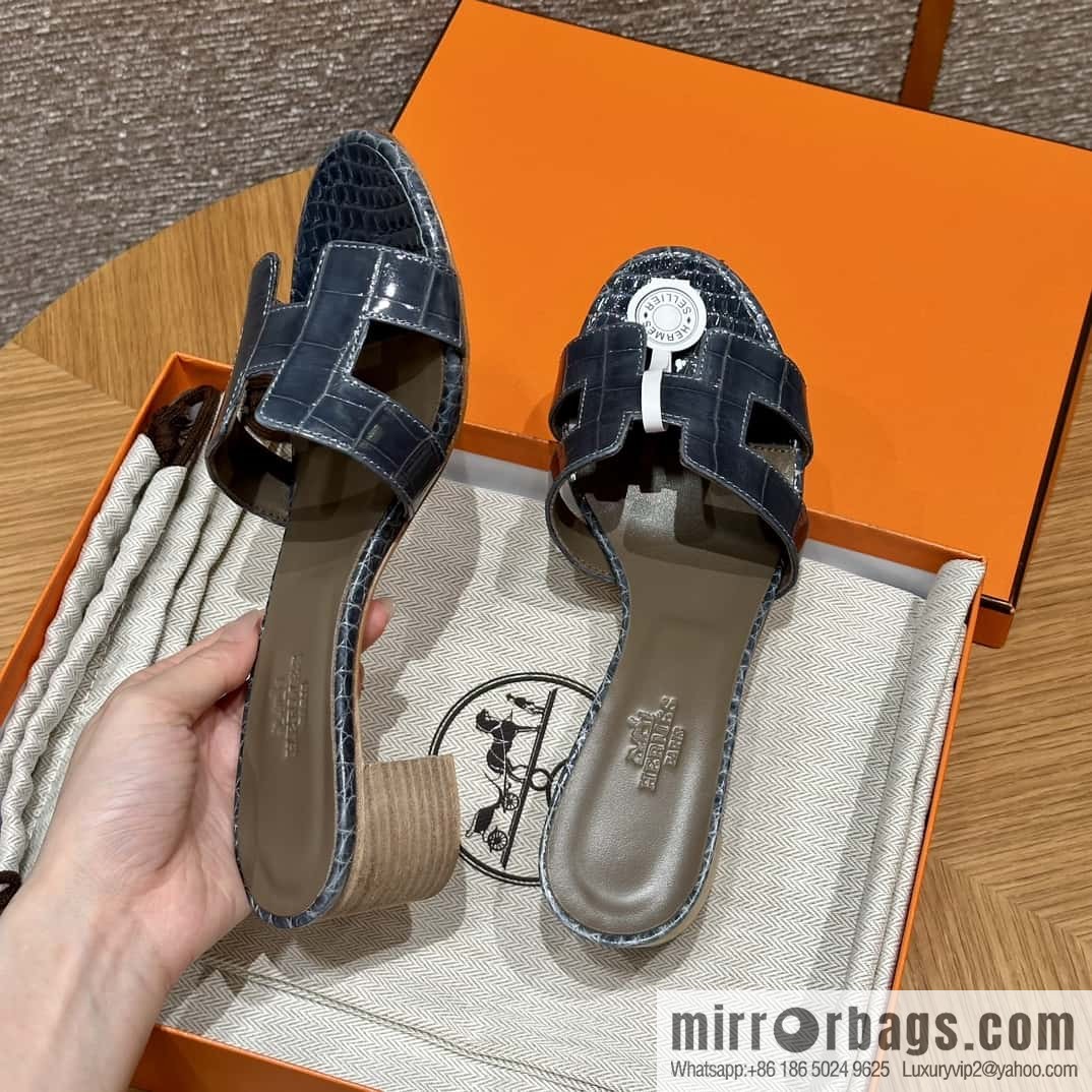 HERMES 185 Oasis High Heel Sandals alligator/Alligator π Storm Blue/Y7/Blue Orage