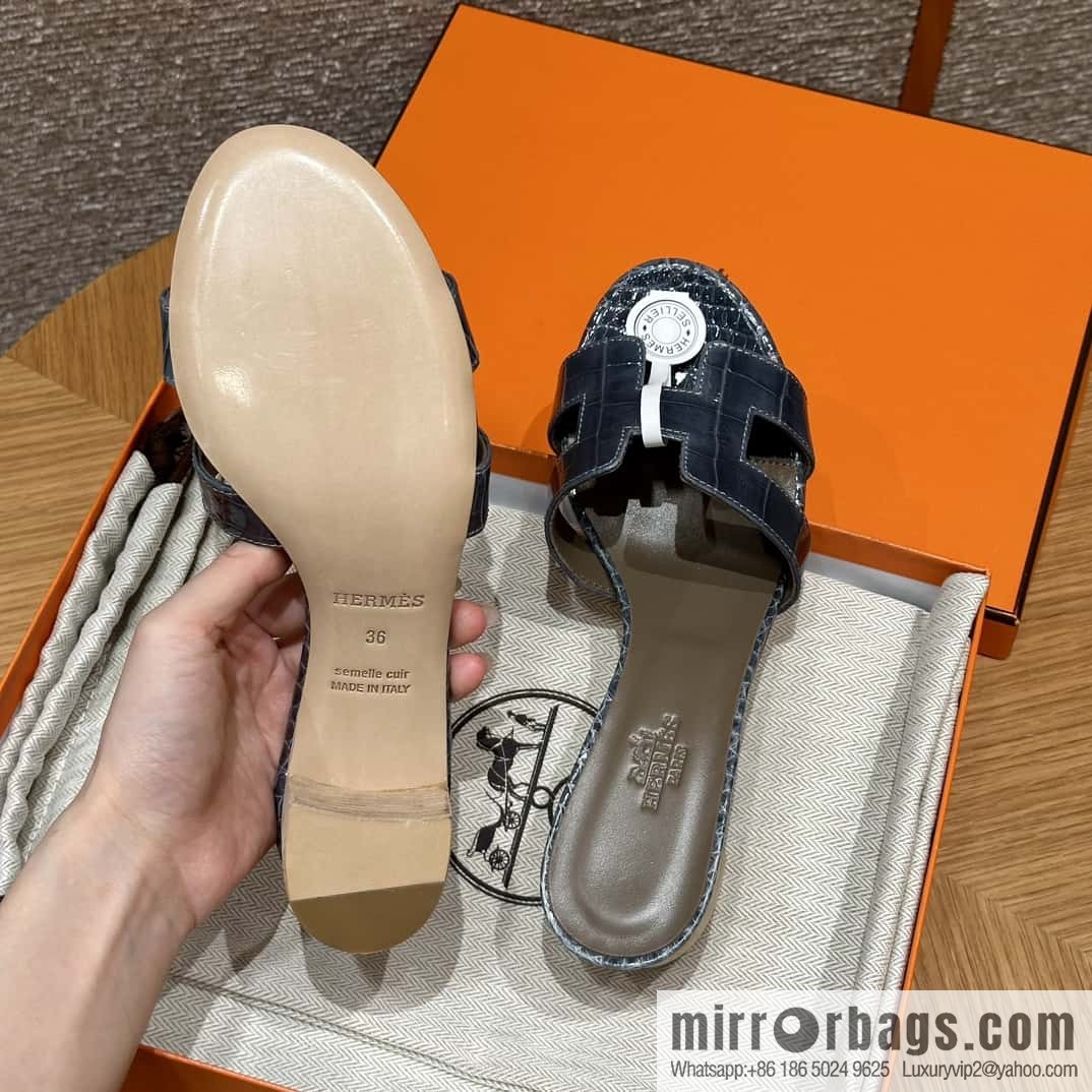 HERMES 185 Oasis High Heel Sandals alligator/Alligator π Storm Blue/Y7/Blue Orage