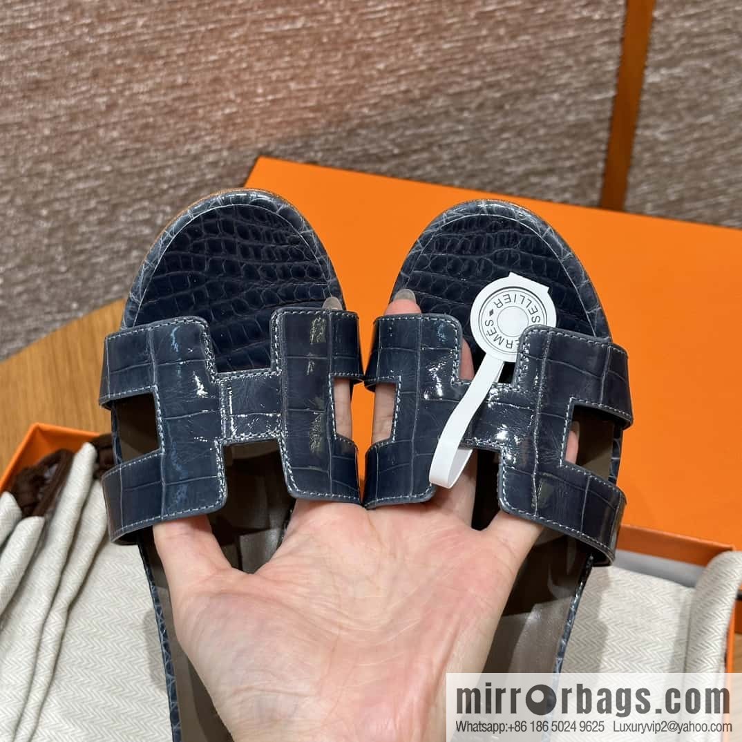 HERMES 185 Oasis High Heel Sandals alligator/Alligator π Storm Blue/Y7/Blue Orage
