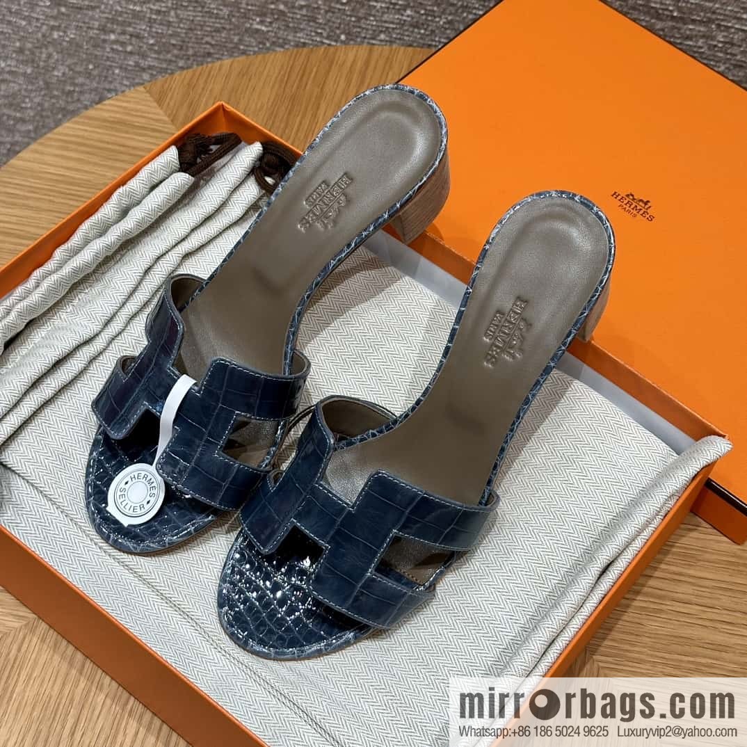 HERMES 185 Oasis High Heel Sandals alligator/Alligator π Storm Blue/Y7/Blue Orage