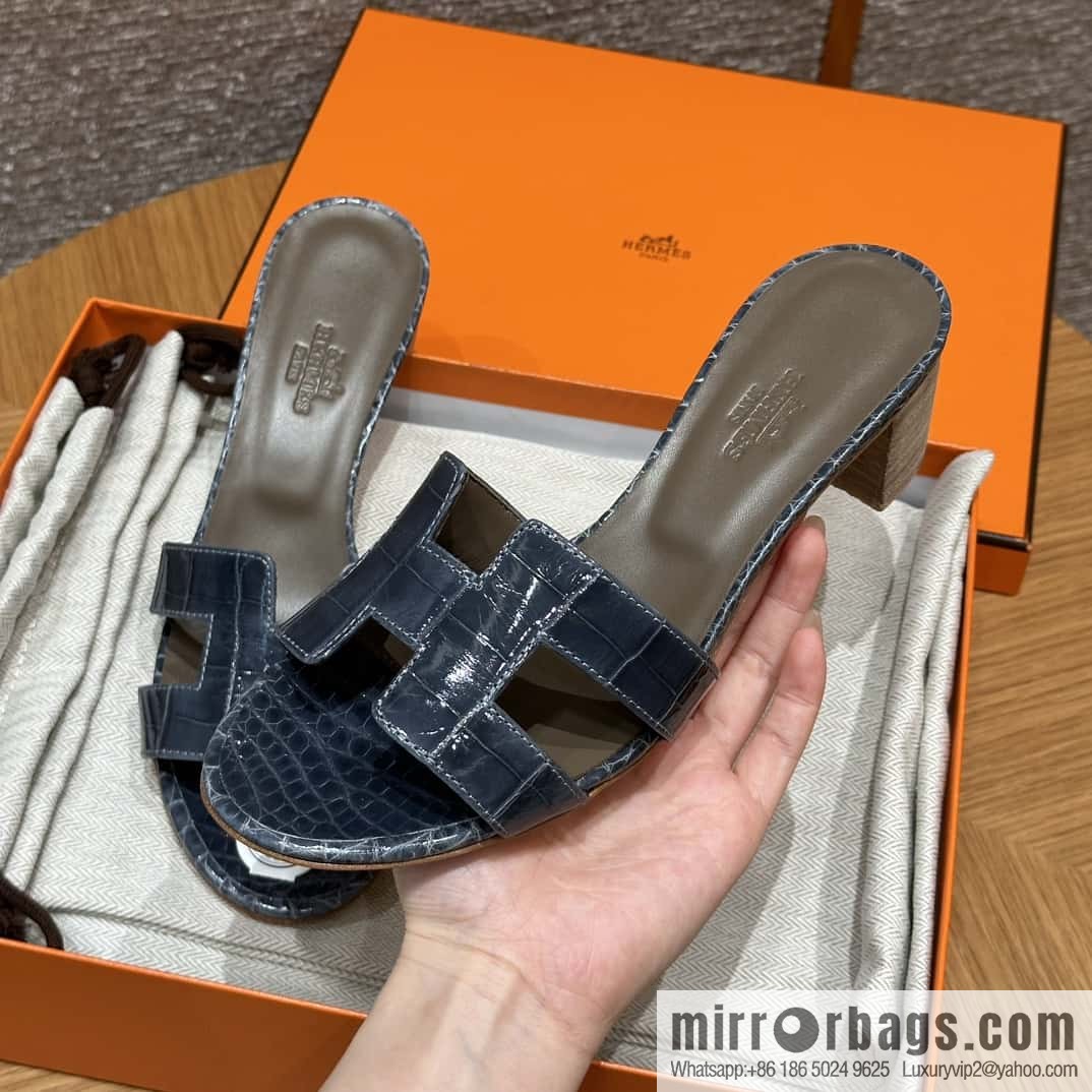 HERMES 185 Oasis High Heel Sandals alligator/Alligator π Storm Blue/Y7/Blue Orage