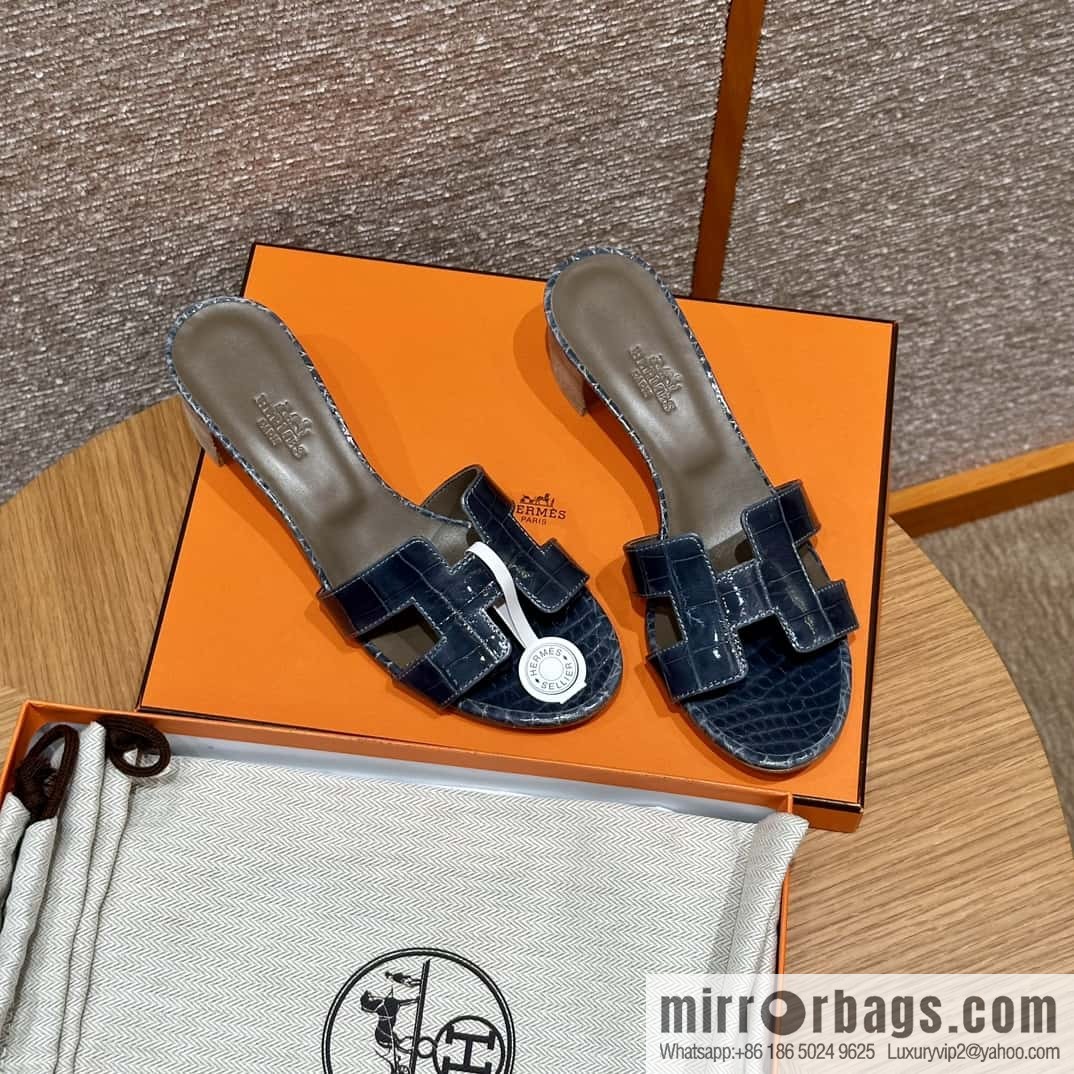 HERMES 185 Oasis High Heel Sandals alligator/Alligator π Storm Blue/Y7/Blue Orage