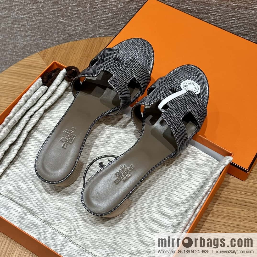 HERMES 185 Oasis High Heel Sandals, Lizard π¦/Lizard Hemp Rope Grey/84/Gris fonce