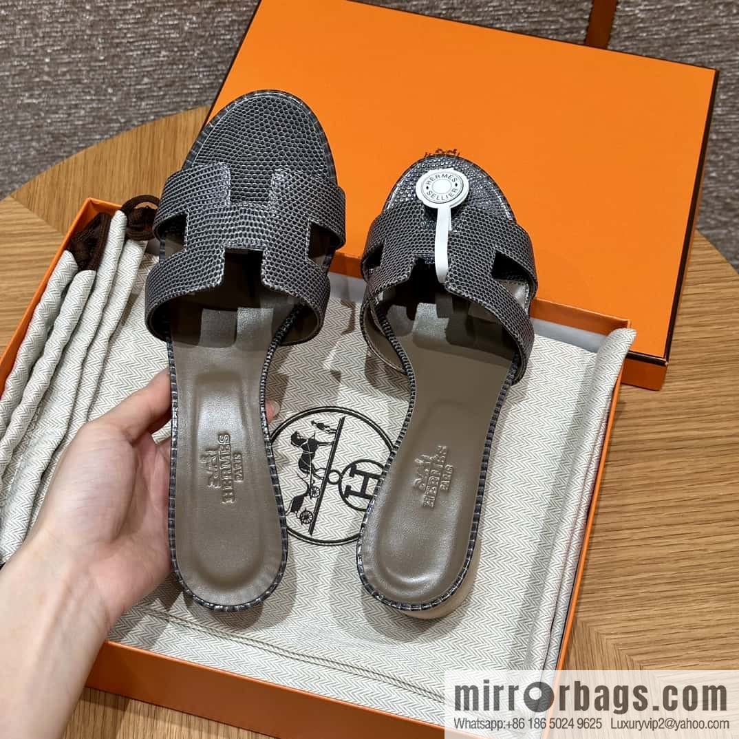 HERMES 185 Oasis High Heel Sandals, Lizard π¦/Lizard Hemp Rope Grey/84/Gris fonce