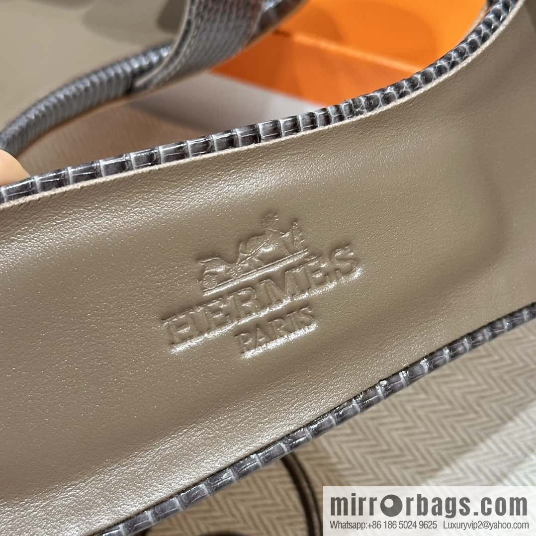 HERMES 185 Oasis High Heel Sandals, Lizard π¦/Lizard Hemp Rope Grey/84/Gris fonce