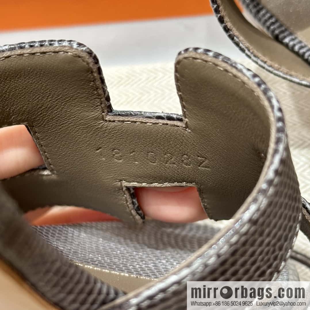HERMES 185 Oasis High Heel Sandals, Lizard π¦/Lizard Hemp Rope Grey/84/Gris fonce