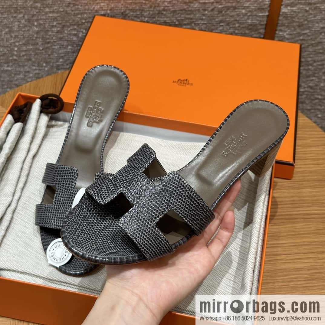 HERMES 185 Oasis High Heel Sandals, Lizard π¦/Lizard Hemp Rope Grey/84/Gris fonce