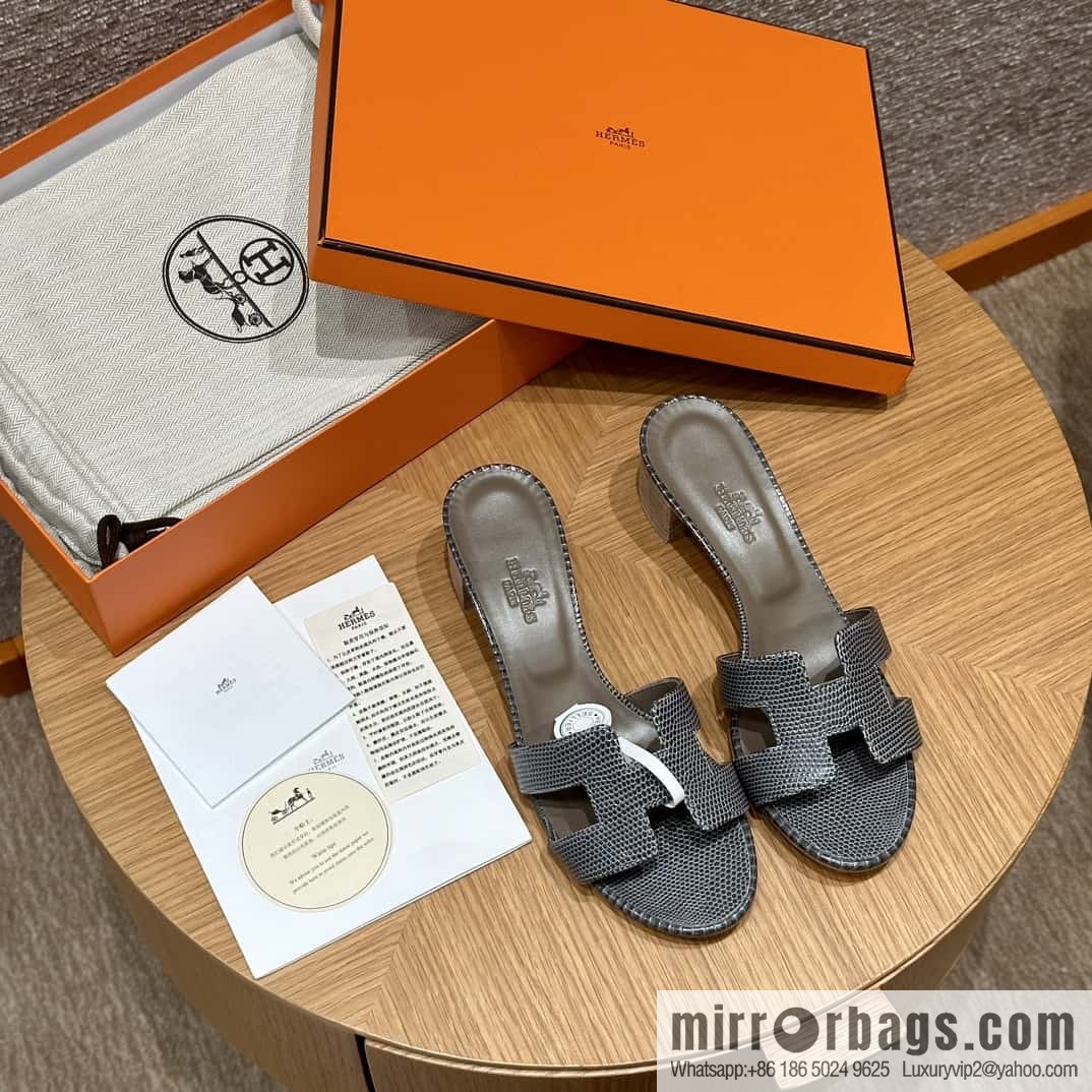 HERMES 185 Oasis High Heel Sandals, Lizard π¦/Lizard Hemp Rope Grey/84/Gris fonce