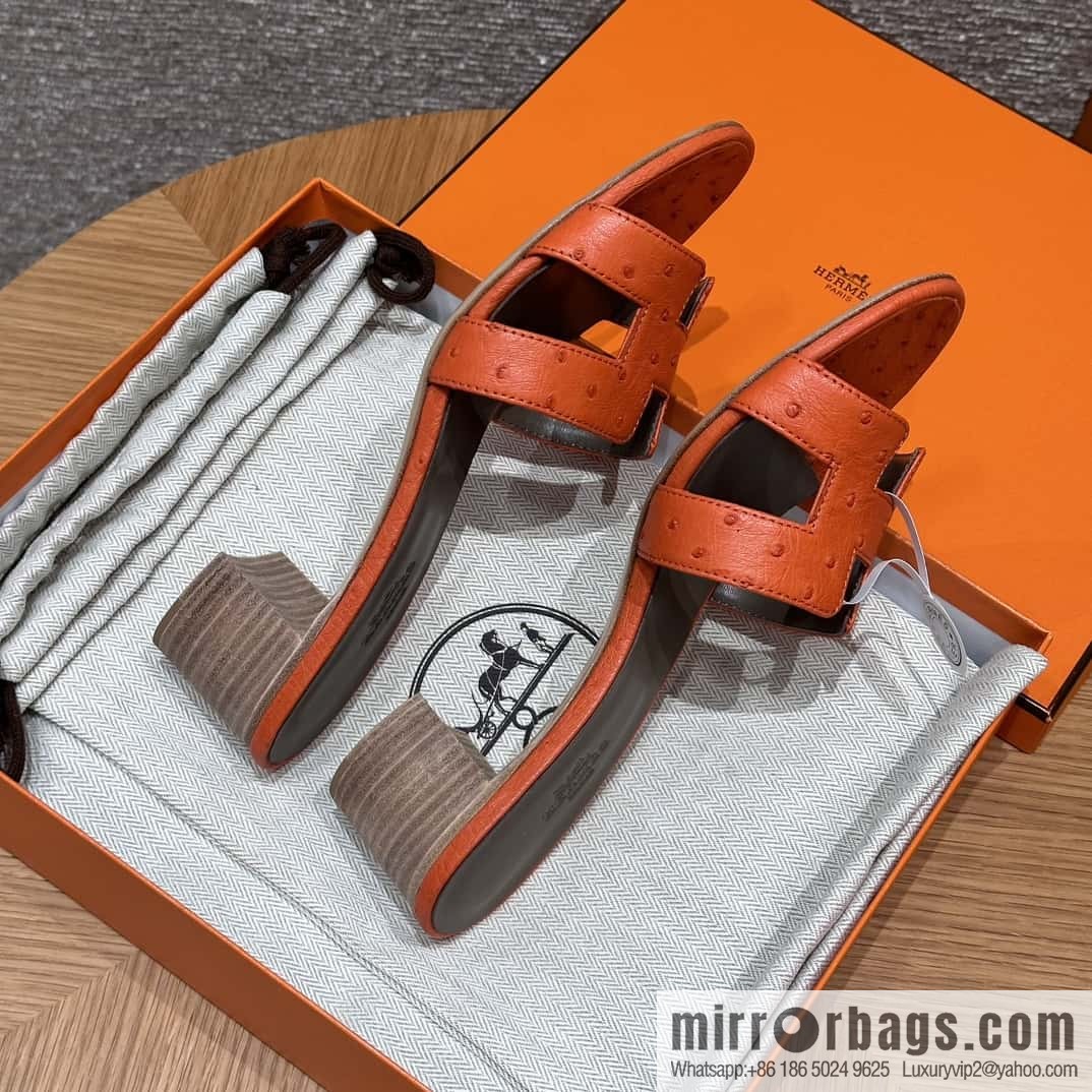 HERMES 185 Oasis High Heel Sandals, Ostrich π¦/Ostrich Orange/93/Orange