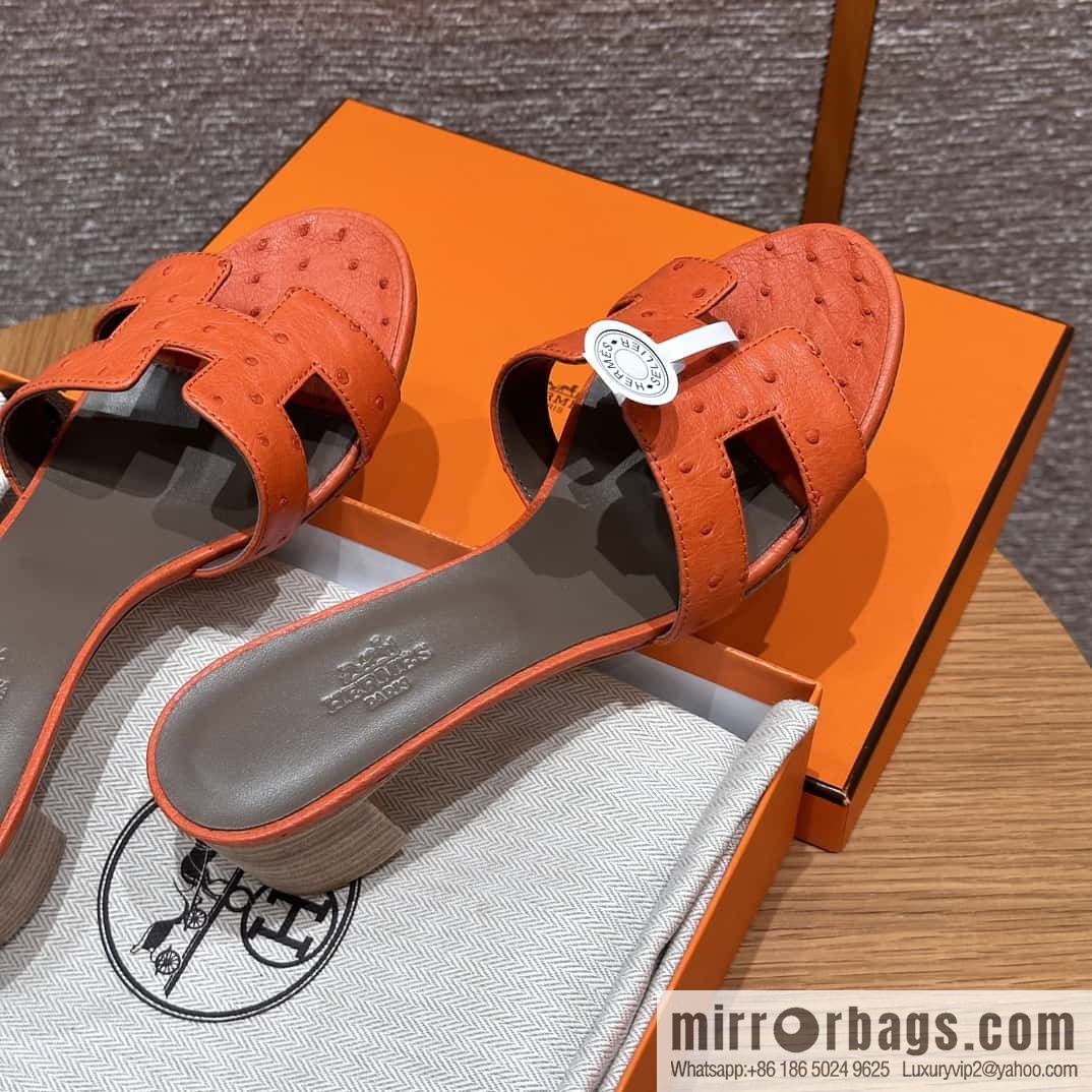 HERMES 185 Oasis High Heel Sandals, Ostrich π¦/Ostrich Orange/93/Orange