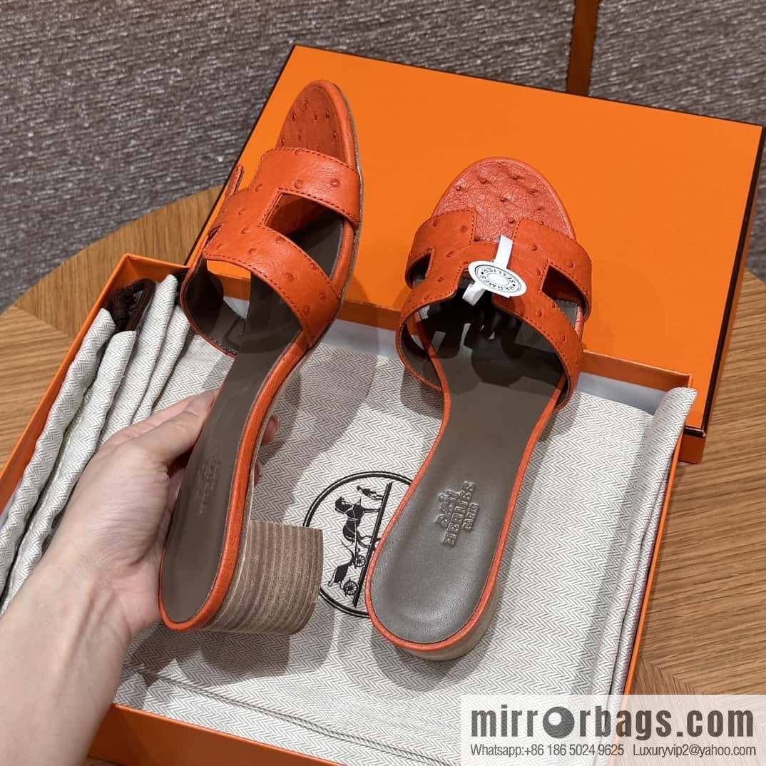 HERMES 185 Oasis High Heel Sandals, Ostrich π¦/Ostrich Orange/93/Orange