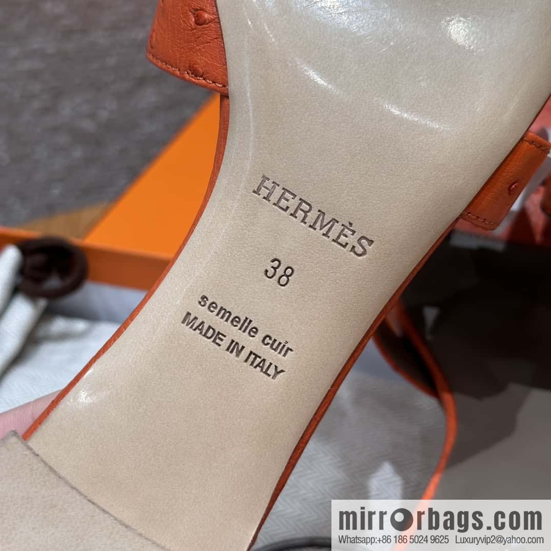 HERMES 185 Oasis High Heel Sandals, Ostrich π¦/Ostrich Orange/93/Orange