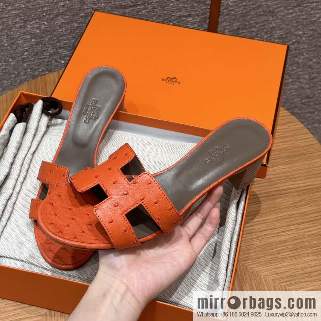 HERMES 185 Oasis High Heel Sandals, Ostrich π¦/Ostrich Orange/93/Orange